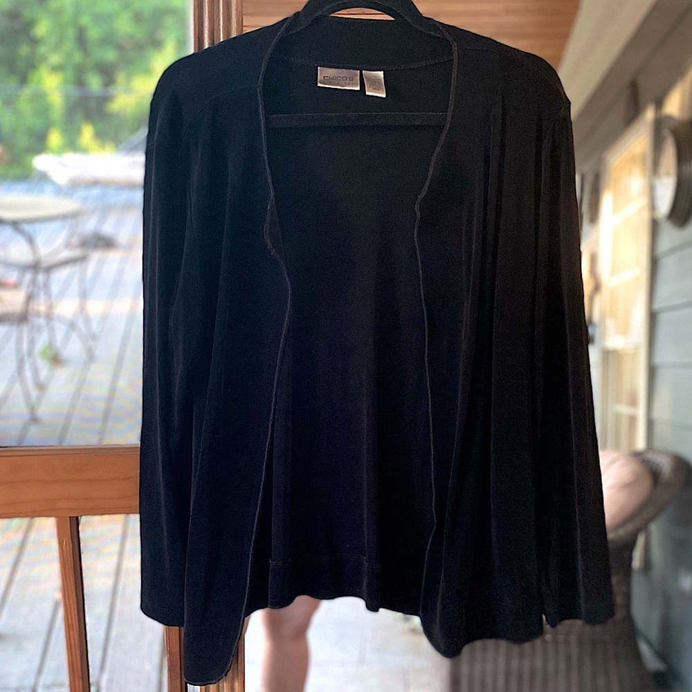 Chicos Size 2 Black Collared Jacket Cardigan - image 1